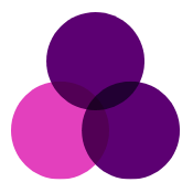 Eight Plus Colour Management Icon of 3 overlapping opaque circles in pink and purple