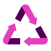 Eight Plus Sustainability Icon of 3 arrows in a triangle formation in pink and purple