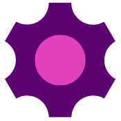 Eight Plus Print Management icon of a pink and purple mechanical cog