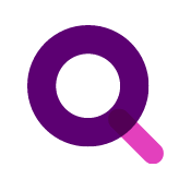 Eight Plus Proofing Icon of a magnifying glass in pink and purple