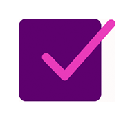 Eight Plus Press Passing Icon of a Purple tickbox and a pink tick inside the box